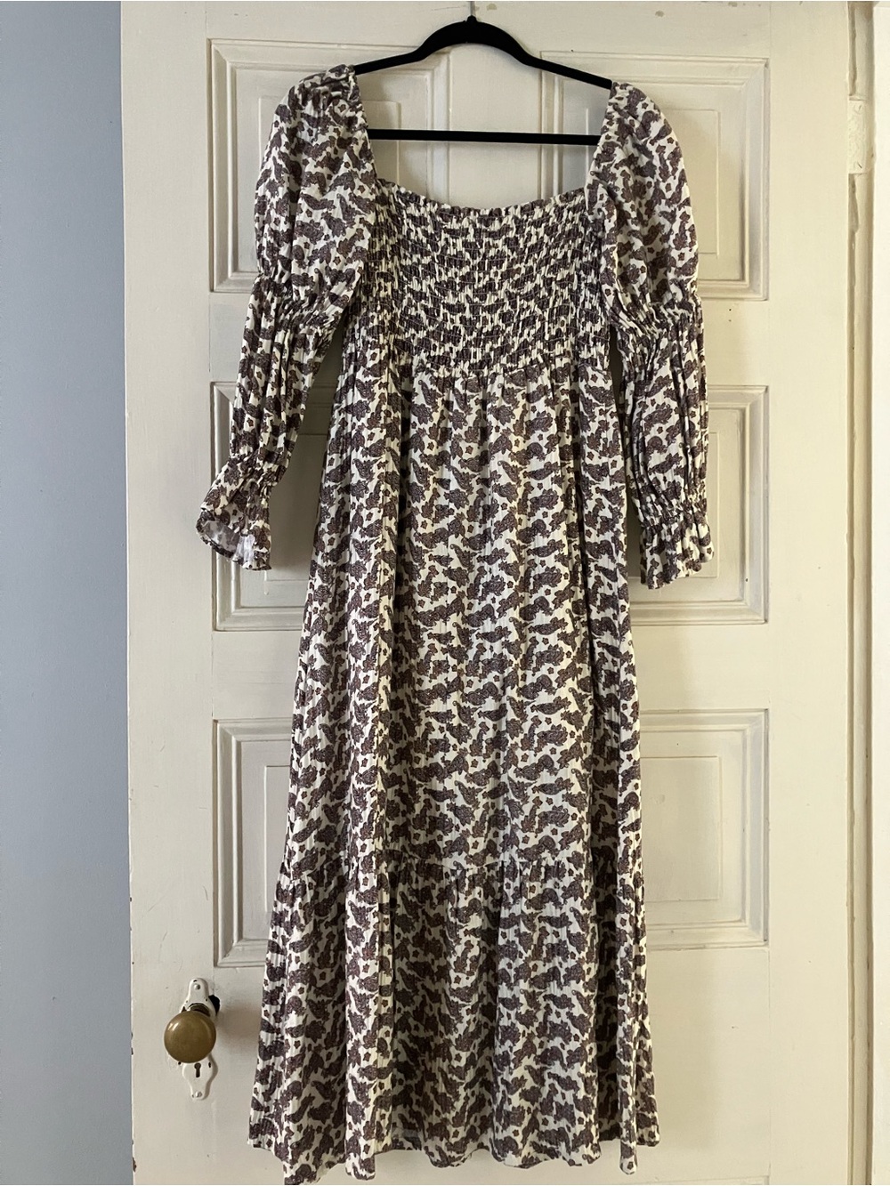 o.p.t Classic Smocked Dress Paisley Maxi Dress Brown & Cream Small